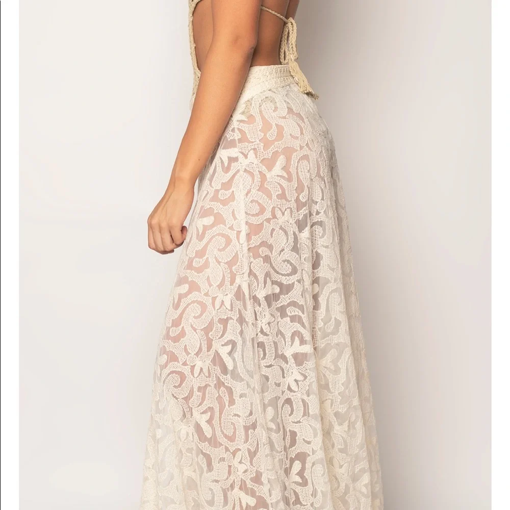 Z&L Europe Free People natural lace boho hippie maxi beach festival skirt S